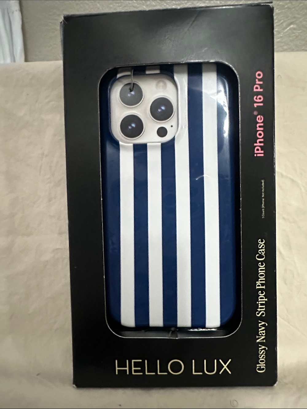 Glossy Navy Stripe iPhone 16 Pro Case by Hello Lux NWT